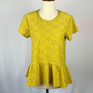 Nanette Lepore Gold Eyelet Peplum Short Sleeve Top - Size XS